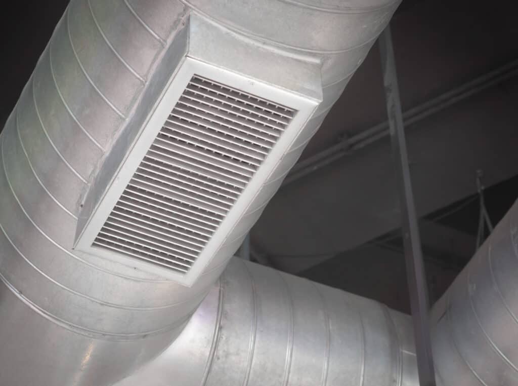 Air Ventilating tube installed on the ceiling of the office building.